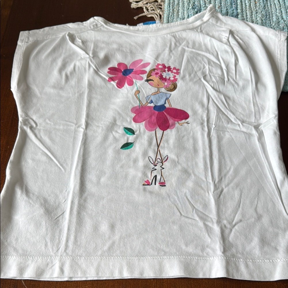 Mayoral White and Pink Short Sleeve Tee with Floral Design